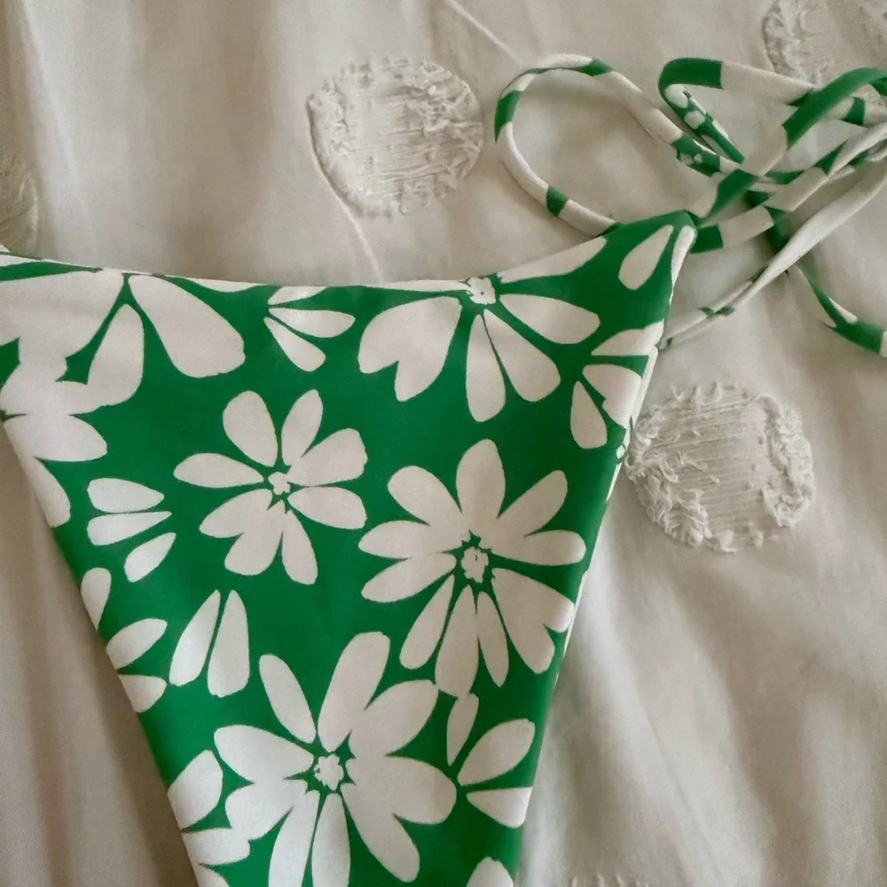 Skatie Green and White Floral String Bikini - Picture 10 of 11